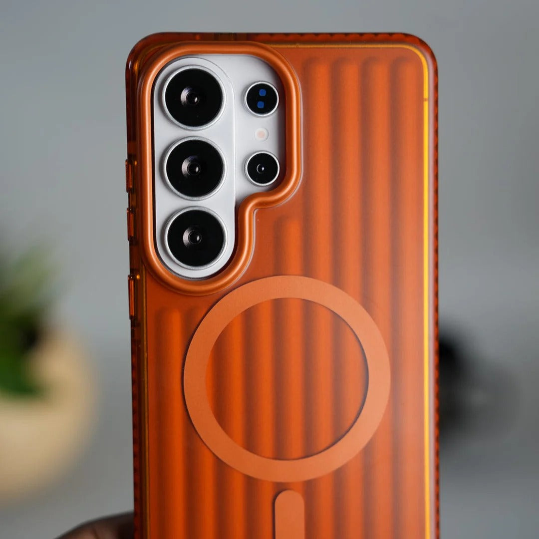 Samsung Galaxy S26 Ultra Shockproof SuitCase Design Shiny Texture Cover with Magsafe - Orange