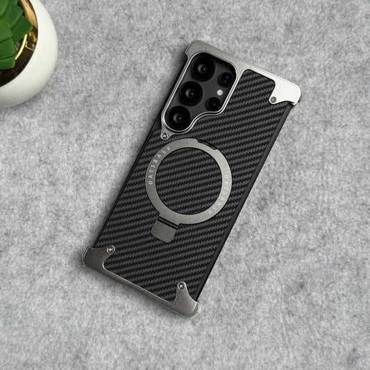 Samsung Galaxy S26 Ultra Metal Bumper Case, Frameless Carbon Magnetic Invisible Stand Cover - Black