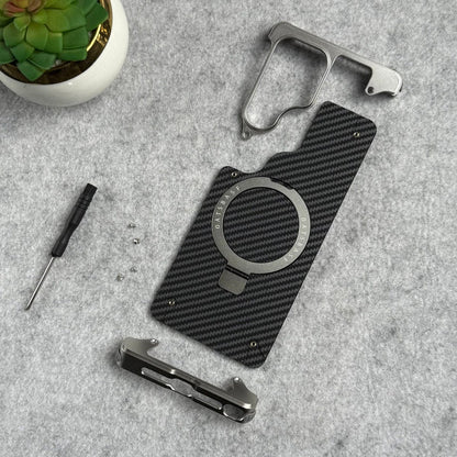 Samsung Galaxy S26 Ultra Metal Bumper Case, Frameless Carbon Magnetic Invisible Stand Cover - Black