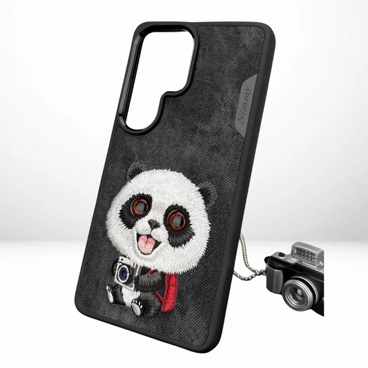 Samsung Galaxy S26 Ultra Nimmy Case, Cute Panda 3D Embroidery Cute Panda with Big Eyes Leather Case