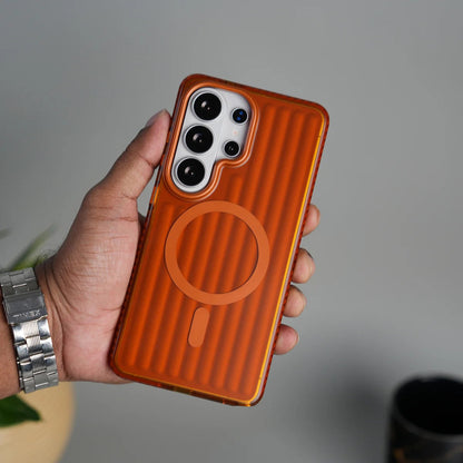 Samsung Galaxy S26 Ultra Shockproof SuitCase Design Shiny Texture Cover with Magsafe - Orange