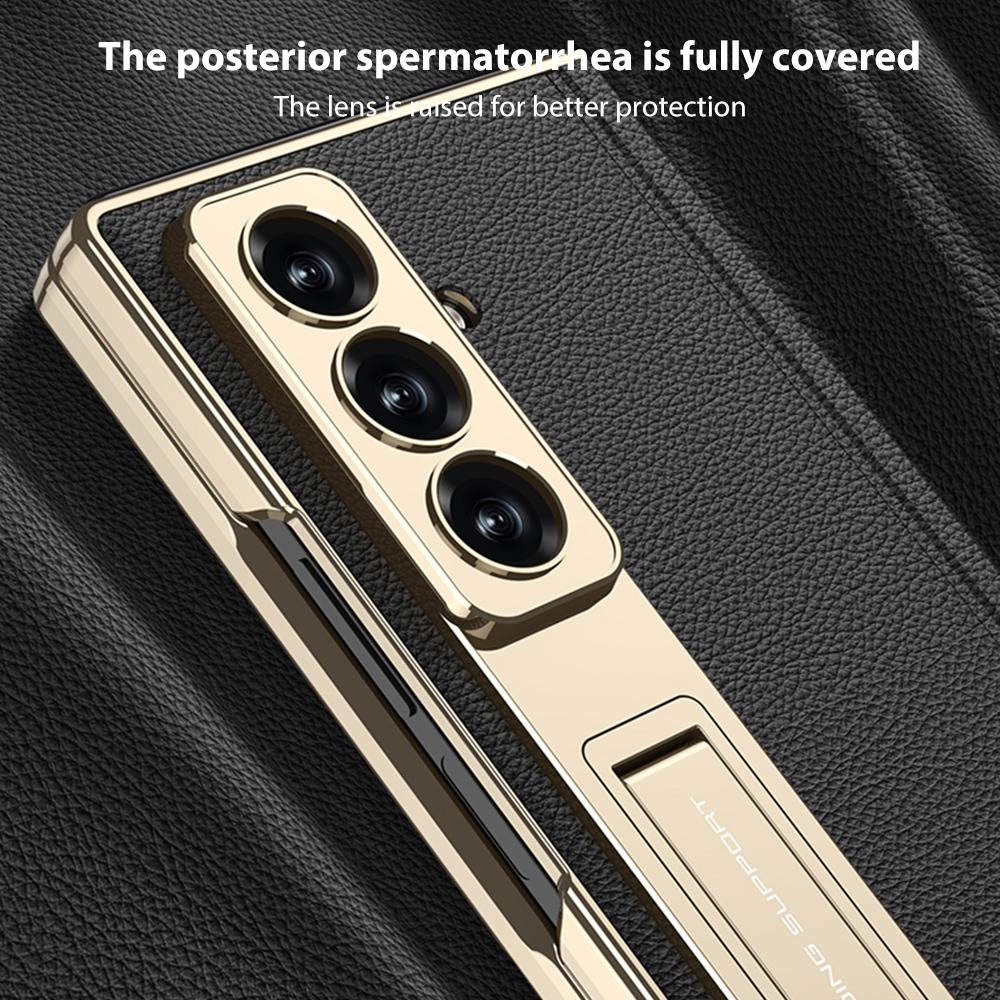 Samsung Galaxy Z Fold7 Leather Case, Phantom Series Kickstand Magnetic Hinge Protection - Titanium Grey