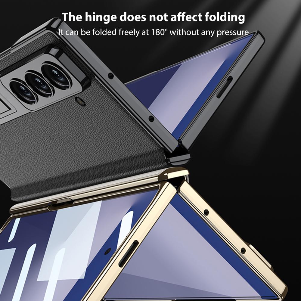 Samsung Galaxy Z Fold7 Leather Case, Phantom Series Kickstand Magnetic Hinge Protection - Titanium