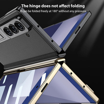 Samsung Galaxy Z Fold7 Leather Case, Phantom Series Kickstand Magnetic Hinge Protection - Titanium