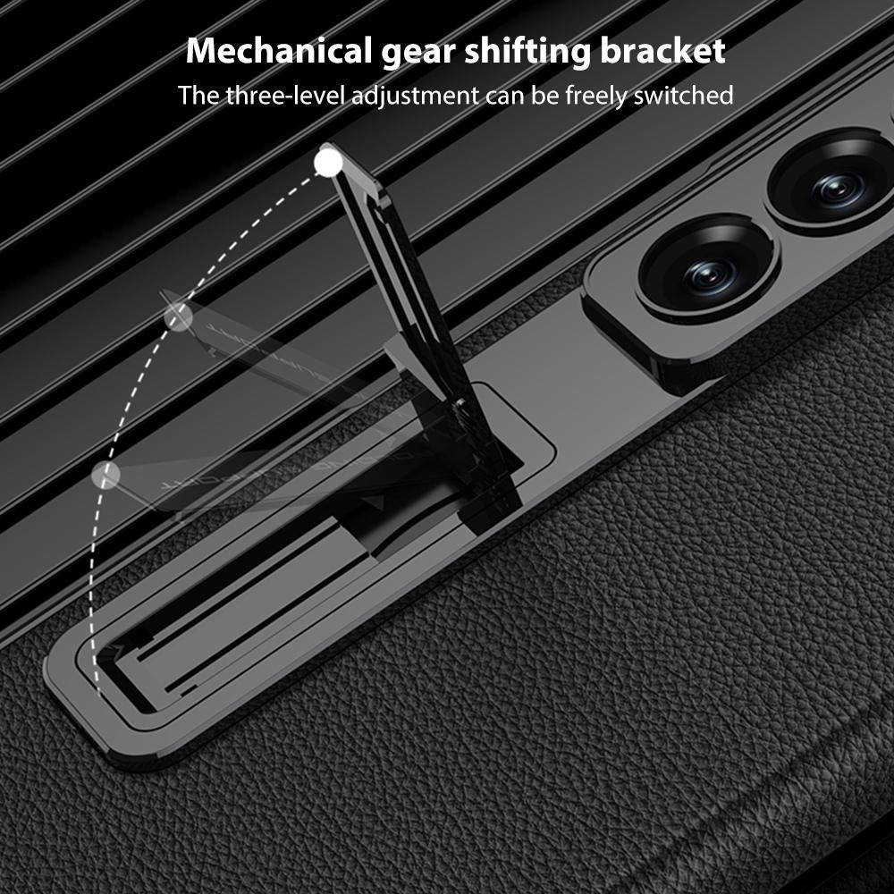 Samsung Galaxy Z Fold7 Leather Case, Phantom Series Kickstand Magnetic Hinge Protection - Titanium Grey