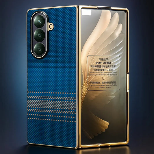 Samsung Galaxy Z Fold7 Gold Plated Carbon Fiber Cover with Magsafe in Built Front Glass - Blue
