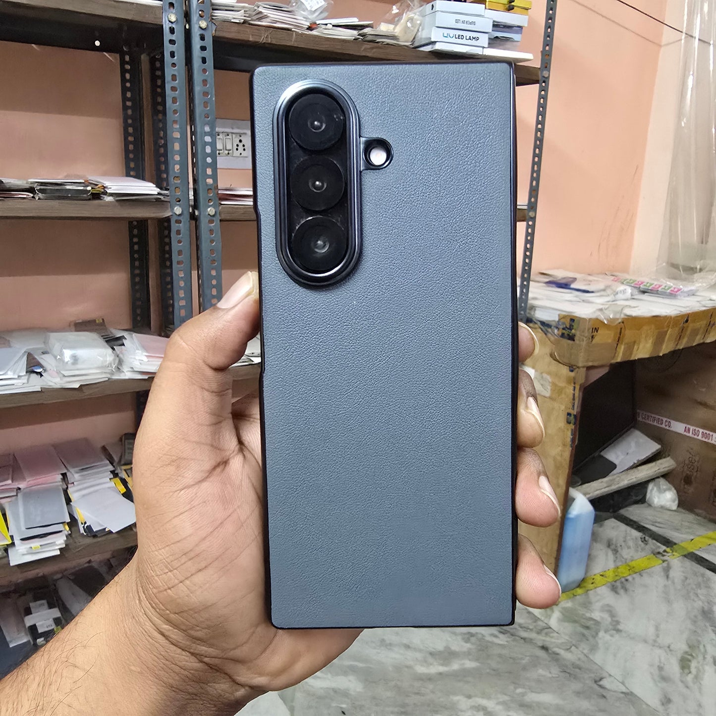 Samsung Galaxy Z Fold7 Premium Electroplating Leather Case Soft Inside - Grey