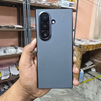 Samsung Galaxy Z Fold7 Premium Electroplating Leather Case Soft Inside - Grey