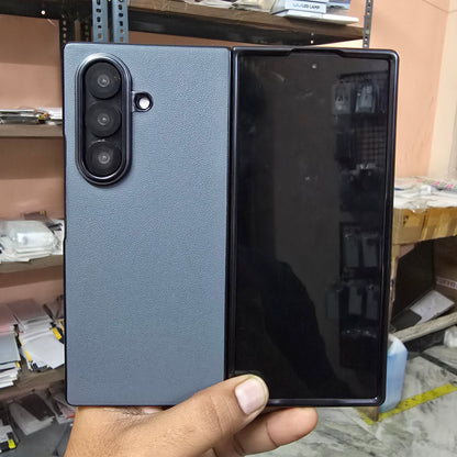 Samsung Galaxy Z Fold7 Premium Electroplating Leather Case Soft Inside - Grey