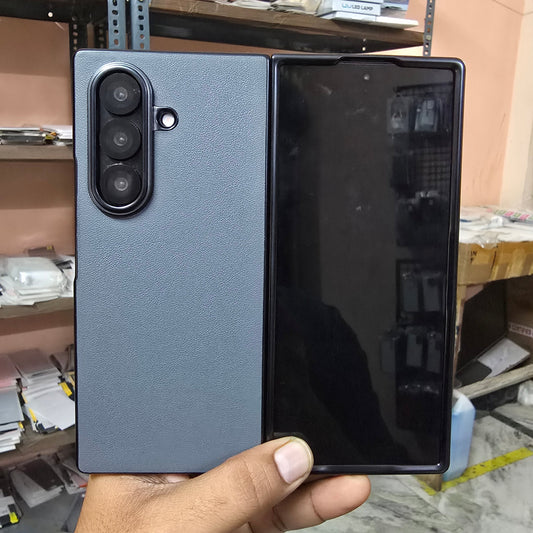 Samsung Galaxy Z Fold7 Premium Electroplating Leather Case Soft Inside - Grey