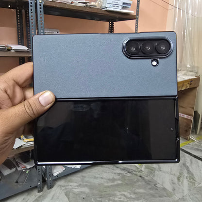 Samsung Galaxy Z Fold7 Premium Electroplating Leather Case Soft Inside - Grey