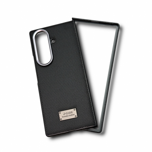 Samsung Galaxy Z Fold7 Vegan Leather Case Slim Cover with Metal Camera Protection - Grey