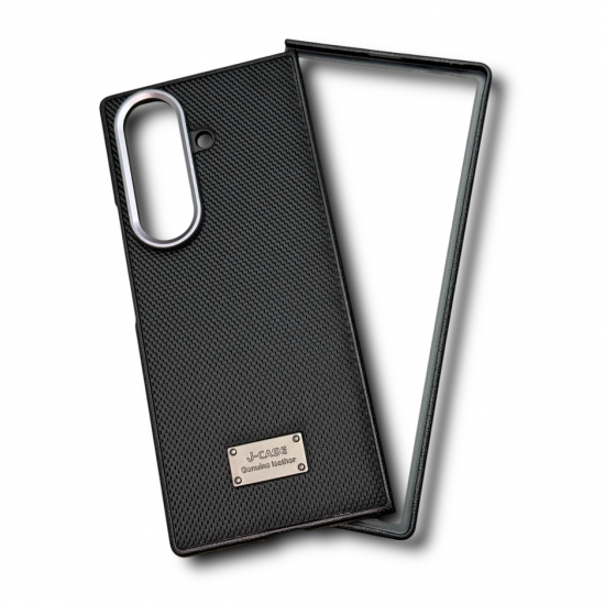 Samsung Galaxy Z Fold7 Dotted Vegan Leather Case Slim Cover with Metal Camera Protection - Black