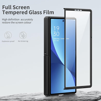 Samsung Galaxy Z Fold7 Memumi Leather Foldable Kickstand Hinge Protection Case Front Glass with Magsfae - Black