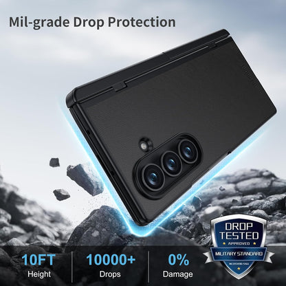 Samsung Galaxy Z Fold7 Memumi Leather Foldable Kickstand Hinge Protection Case Front Glass with Magsfae - Black