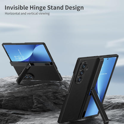 Samsung Galaxy Z Fold7 Memumi Leather Foldable Kickstand Hinge Protection Case Front Glass with Magsfae - Black