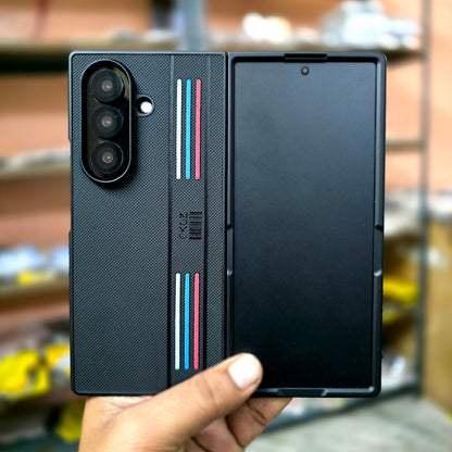 Samsung Galaxy Z Fold7 Tri Stripes Dotted Vegan Leather Back Cover - Black