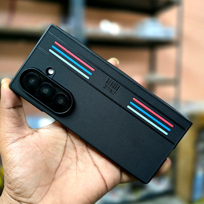 Samsung Galaxy Z Fold7 Tri Stripes Dotted Vegan Leather Back Cover - Black