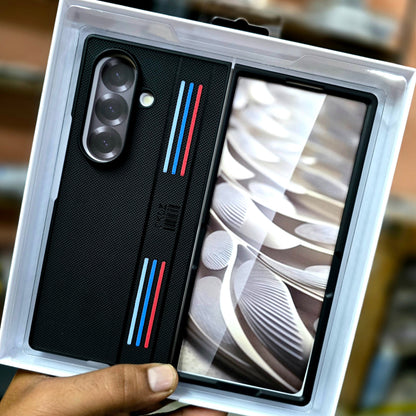 Samsung Galaxy Z Fold7 Tri Stripes Dotted Vegan Leather Back Cover - Black