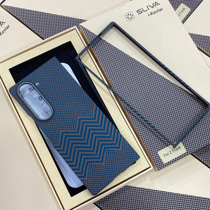 Samsung Galaxy Z Fold6 Carbon Fiber Case, 0.5mm Super Slim Original SLIVA Real Carbon Fiber - Blue Waves