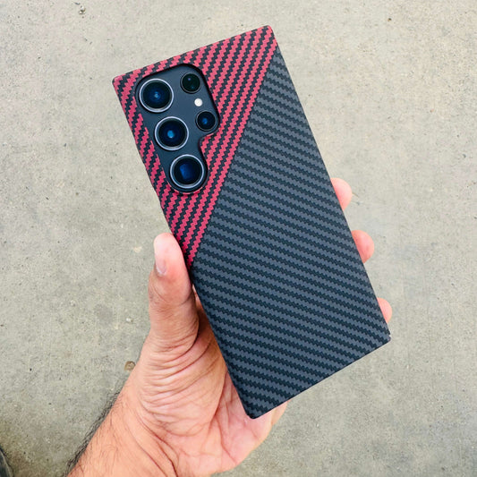 Samsung Galaxy S24 Ultra Samsung Galaxy S24 Ultra Sturdy Dual Color Carban Aramid Fiber Super Light at 0.6mm Thin Case - Black Red