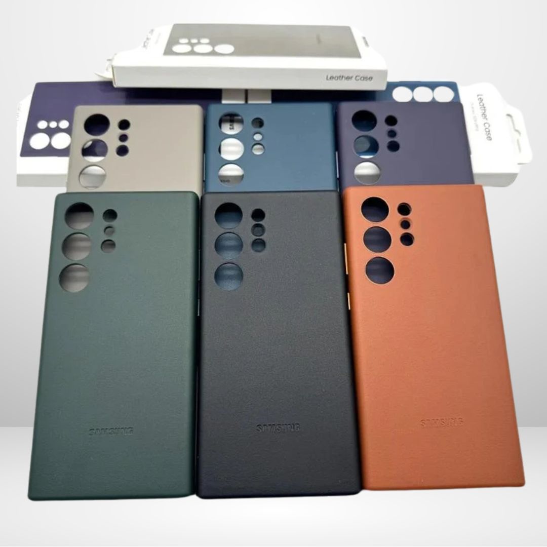 Samsung Galaxy S23 Ultra Leather Case, Super Slim Vegan Leather Case with Logo - Titanium