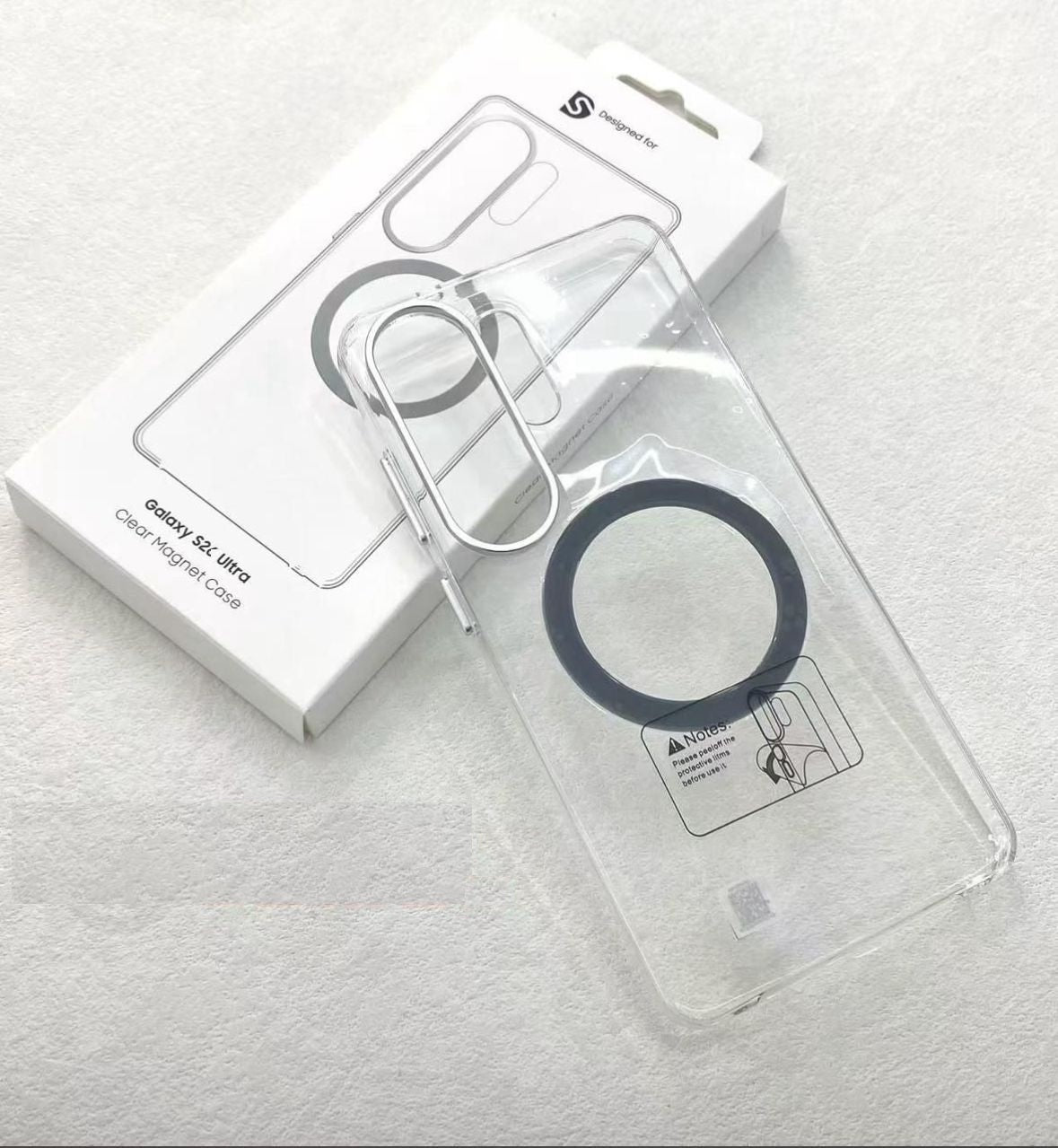 Samsung S26 Ultra Anti-Yellowing Crystal Clear Magsafe Case with Metalic Button & Camera Ring - Grey