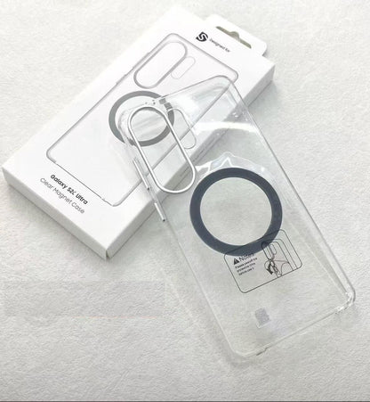 Samsung S26 Ultra Anti-Yellowing Crystal Clear Magsafe Case with Metalic Button & Camera Ring - Grey