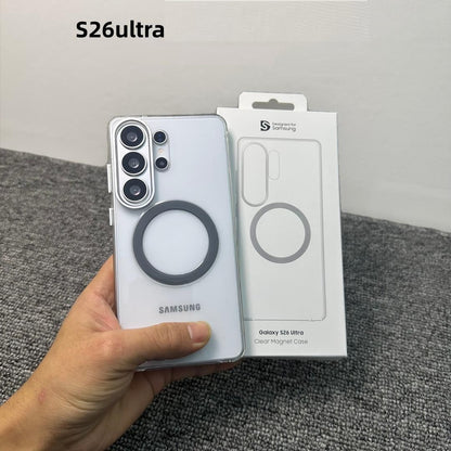Samsung S26 Ultra Anti-Yellowing Crystal Clear Magsafe Case with Metalic Button & Camera Ring - Grey