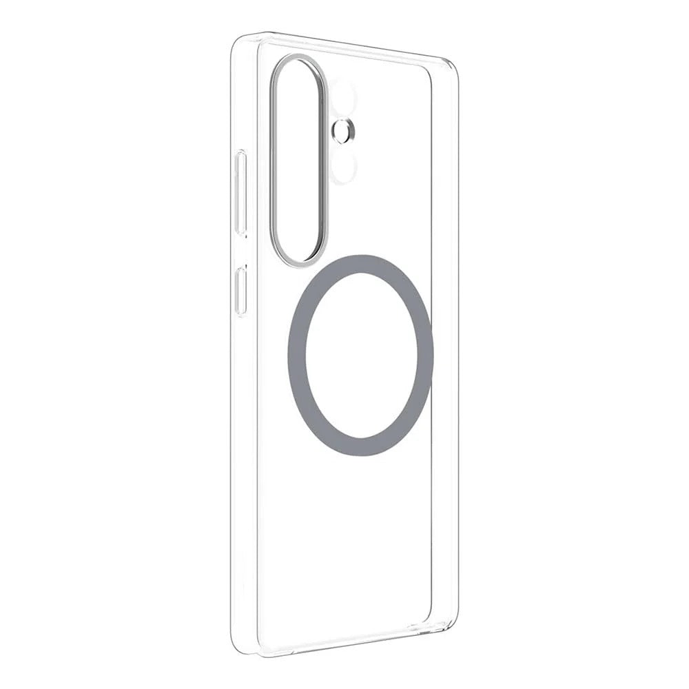 Samsung S26 Ultra Anti-Yellowing Crystal Clear Magsafe Case with Metalic Button & Camera Ring - Grey