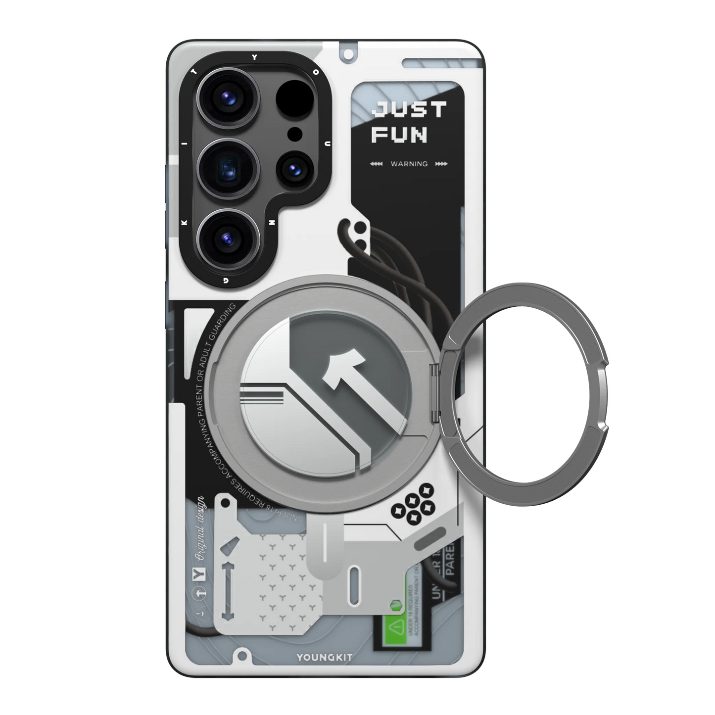 Samsung Galaxy S26 Ultra Youngkit Case, Cyberpunk 360° Spin Magnetic Stand Case - white