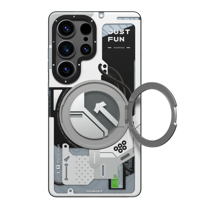 Samsung Galaxy S26 Ultra Youngkit Case, Cyberpunk 360° Spin Magnetic Stand Case - white