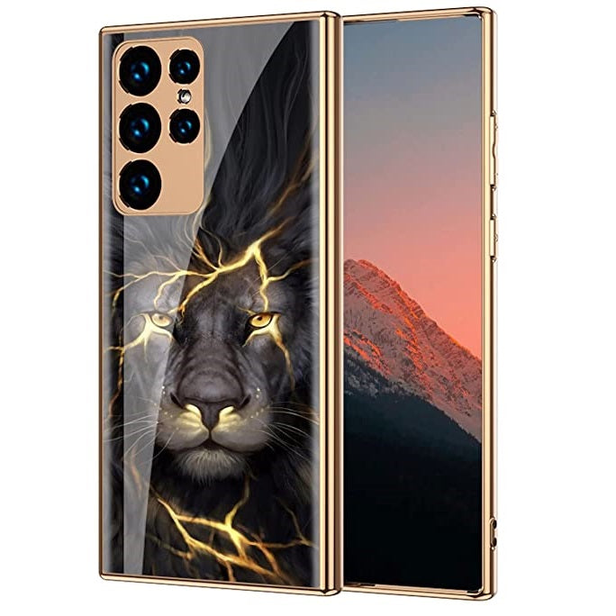 Samsung Galaxy S24 Ultra Lion Print Original Glass Electroplating Case with Camera Protection