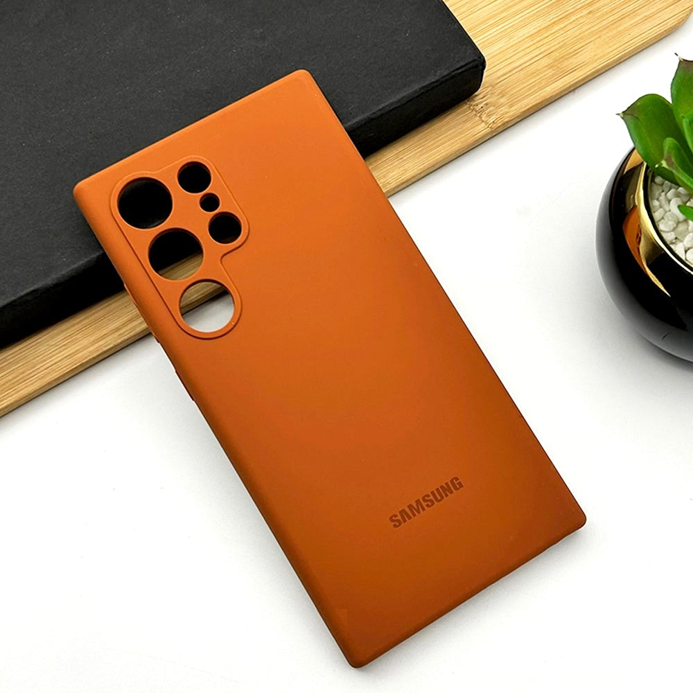 Samsung Galaxy S23 Ultra Original Flexible Matte Liquid Silicon Case With Logo - Brown