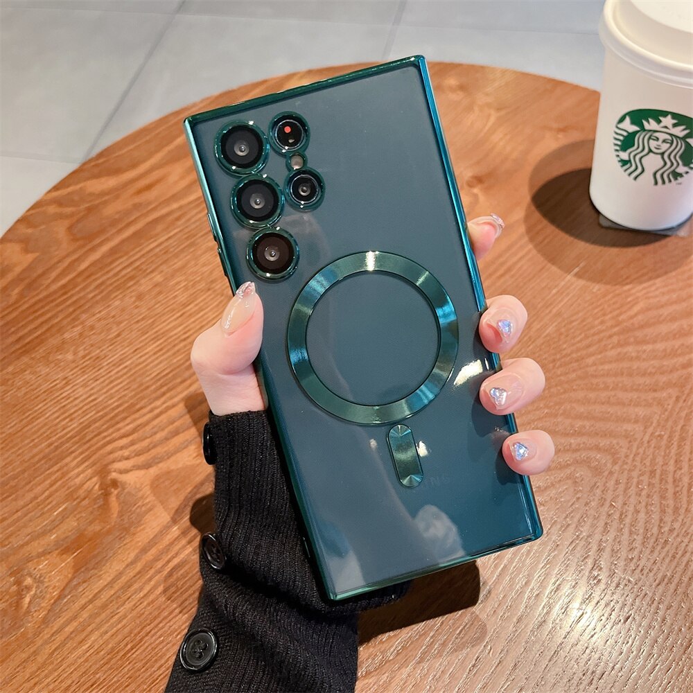 Samsung Galaxy S23 Plus Transparent Electroplating MagSafe Case with Camera Protection