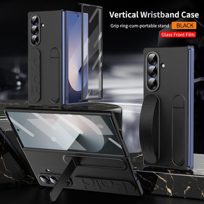 Samsung Z Fold8 Ultra Skin Feel Silicon Case with Kickstand & Band in Built Front Glass - Black