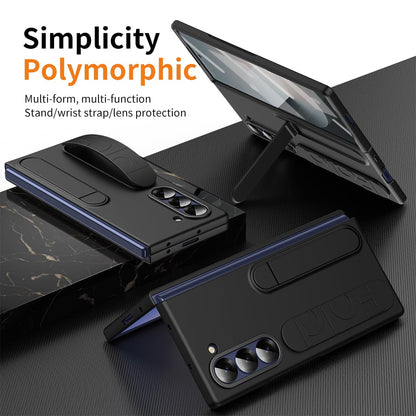 Samsung Z Fold8 Ultra Skin Feel Silicon Case with Kickstand & Band in Built Front Glass - Black