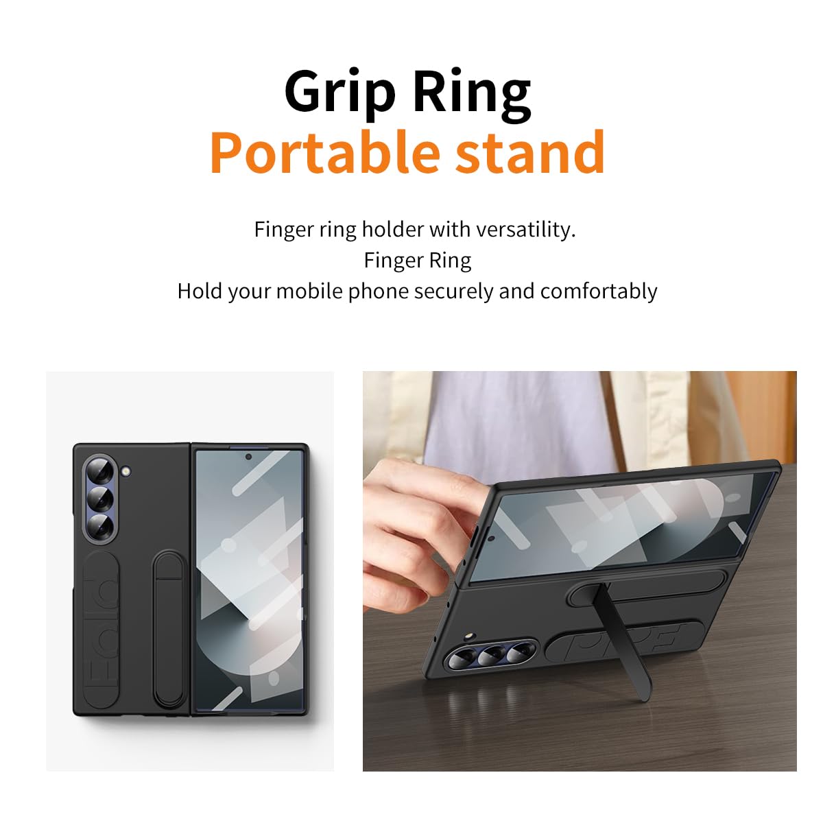 Samsung Z Fold8 Ultra Skin Feel Silicon Case with Kickstand & Band in Built Front Glass - Black