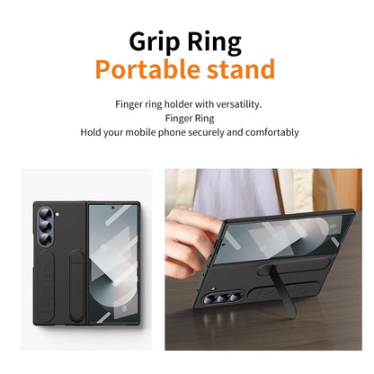 Samsung Z Fold8 Ultra Skin Feel Silicon Case with Kickstand & Band in Built Front Glass - Black