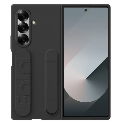 Samsung Z Fold8 Ultra Skin Feel Silicon Case with Kickstand & Band in Built Front Glass - Black