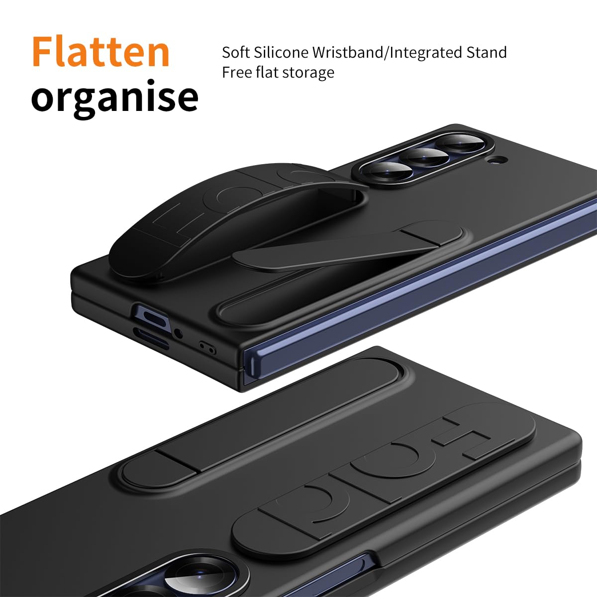 Samsung Z Fold8 Ultra Skin Feel Silicon Case with Kickstand & Band in Built Front Glass - Black