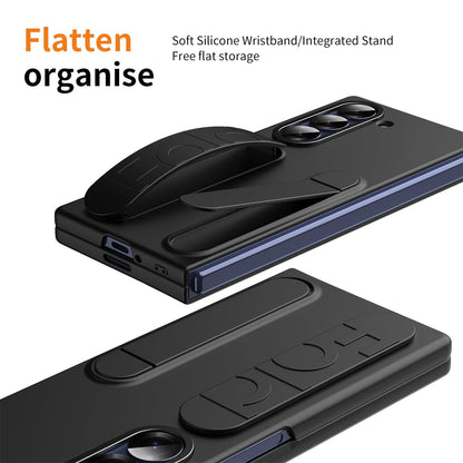 Samsung Z Fold8 Ultra Skin Feel Silicon Case with Kickstand & Band in Built Front Glass - Black