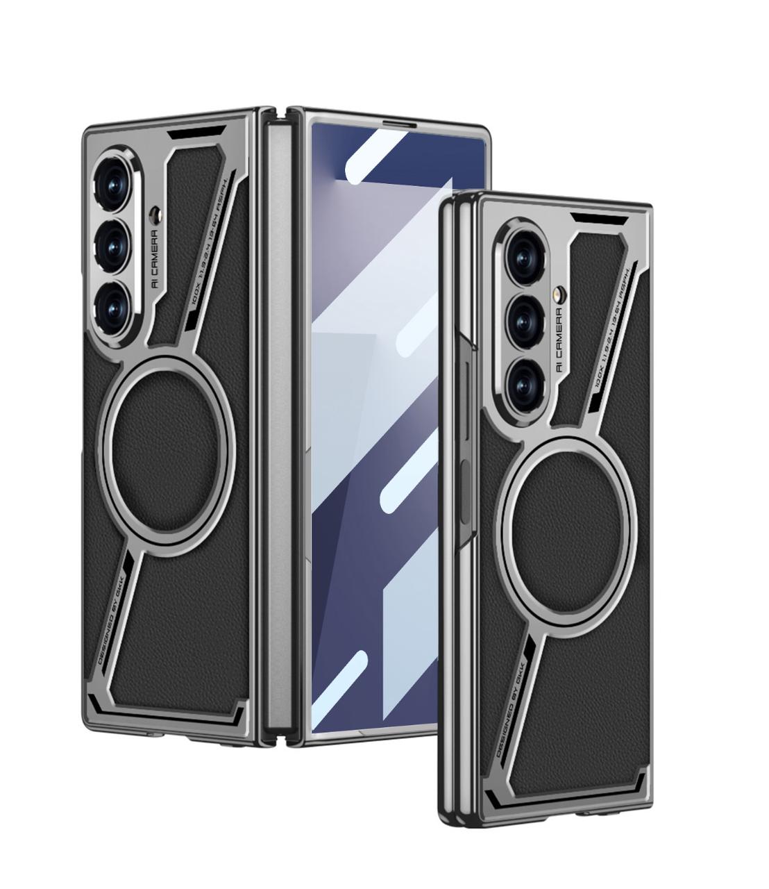 Samsung Galaxy Z Fold7 Gkk Leather Magnetic Case with Magsafe with Front Glass - Black