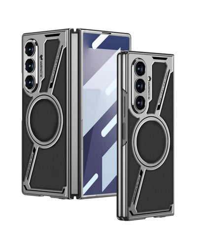 Samsung Galaxy Z Fold7 Gkk Leather Magnetic Case with Magsafe with Front Glass - Black