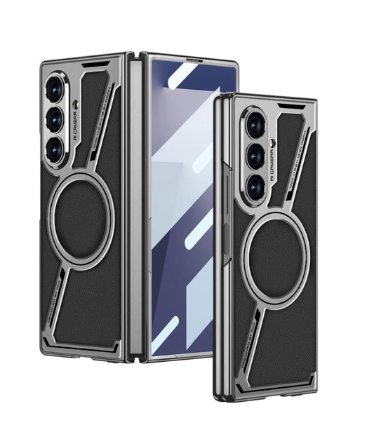 Samsung Galaxy Z Fold7 Gkk Leather Magnetic Case with Magsafe with Front Glass - Black