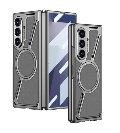 Samsung Galaxy Z Fold7 Gkk Leather Magnetic Case with Magsafe with Front Glass - Grey