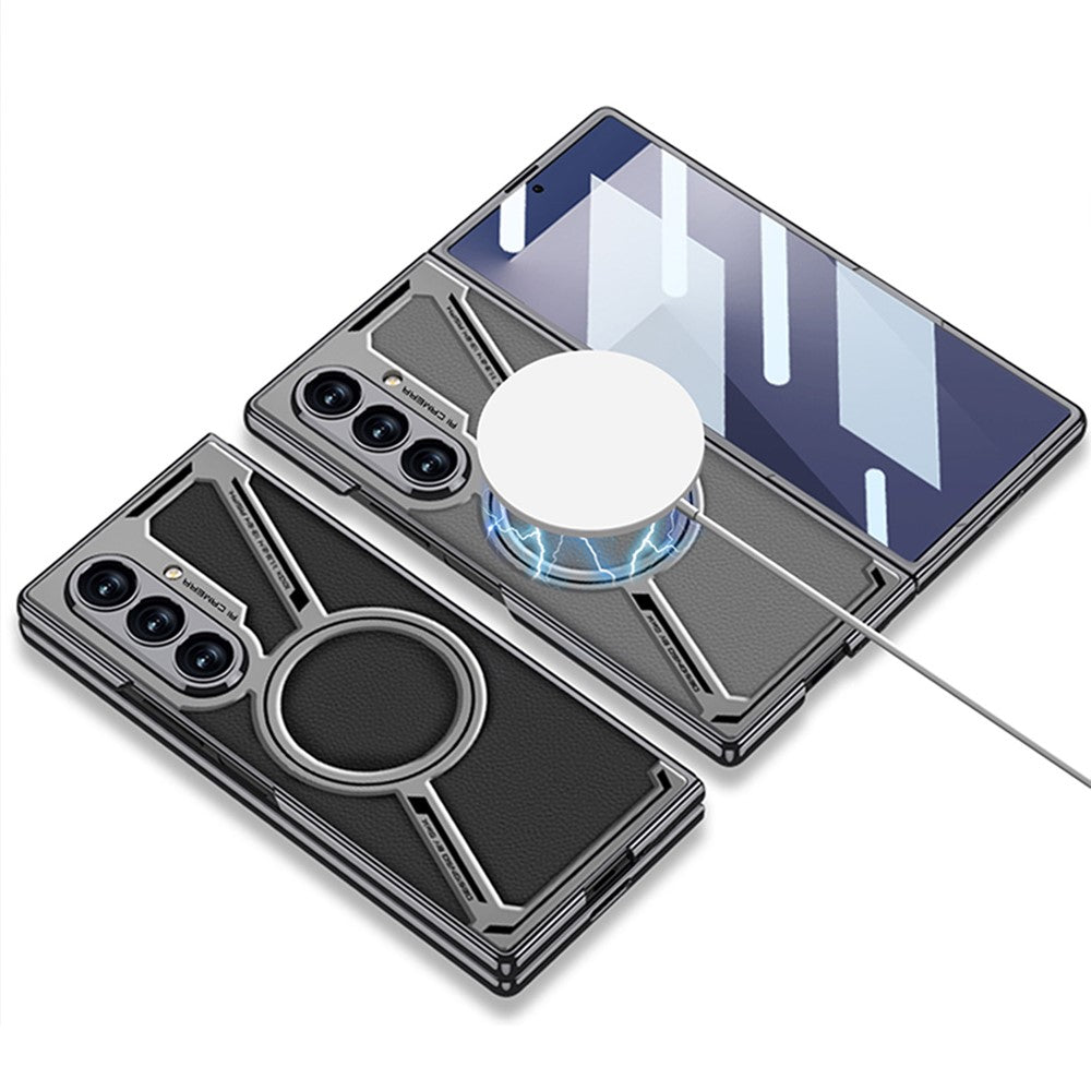 Samsung Galaxy Z Fold7 Gkk Leather Magnetic Case with Magsafe with Front Glass - Black