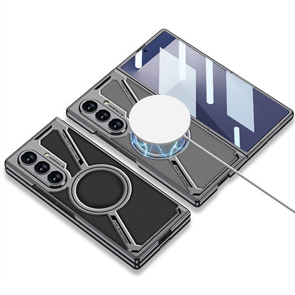 Samsung Galaxy Z Fold7 Gkk Leather Magnetic Case with Magsafe with Front Glass - Black