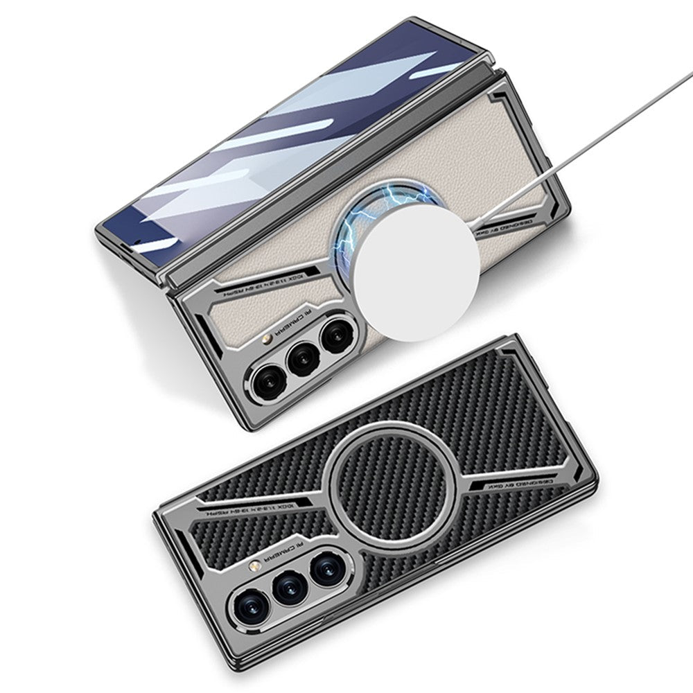 Samsung Galaxy Z Fold7 Gkk Leather Magnetic Case with Magsafe with Front Glass - Black