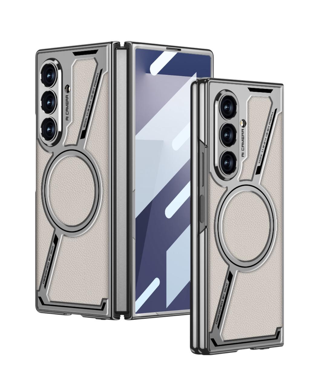 Samsung Galaxy Z Fold7 Gkk Leather Magnetic Case with Magsafe with Front Glass - Titanium